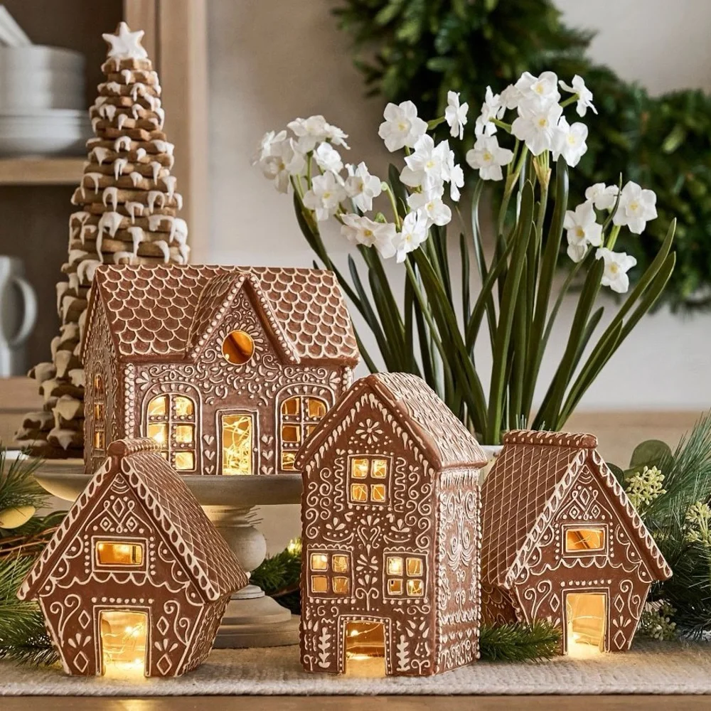 Handcrafted Gingerbread Village House, 1~Tall, Brown